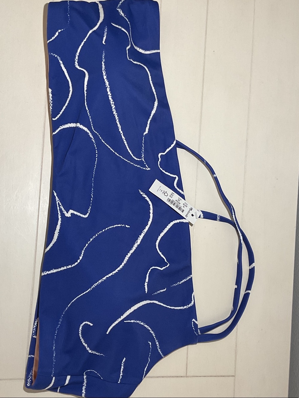 Madewell Blue and White Abstract Print Bikini Top
